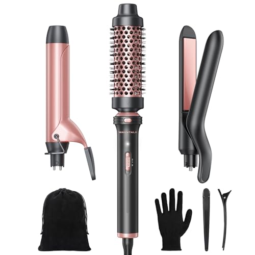 Wavytalk 3 in 1 Curling Wand Set Multi Curl Curling Iron Set with Heated Round Brush Flat Iron Hair Straightener 1 14 inch Curling Iron Dual Voltage Hair Curler